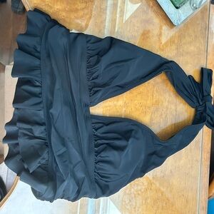 Black Halter Bikini Top with Ruffle Detail